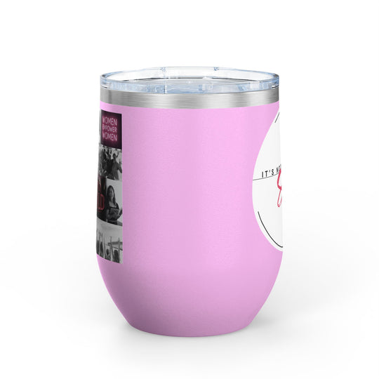 Light pink tumbler with women's empowerment label on white background
