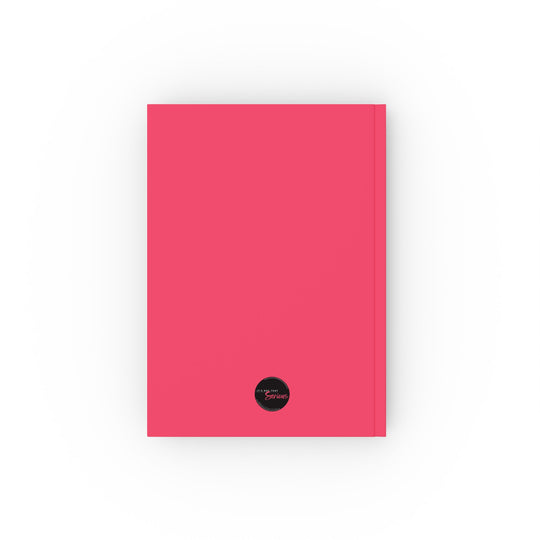 A hard backed journal with vibrant pink and white print on the cover, titled 'It's Not That Serious', 