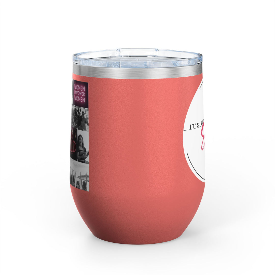 Coral pink tumbler with clear lid on white background