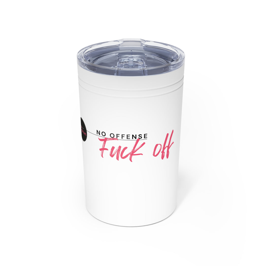 White tumbler with text on a white background