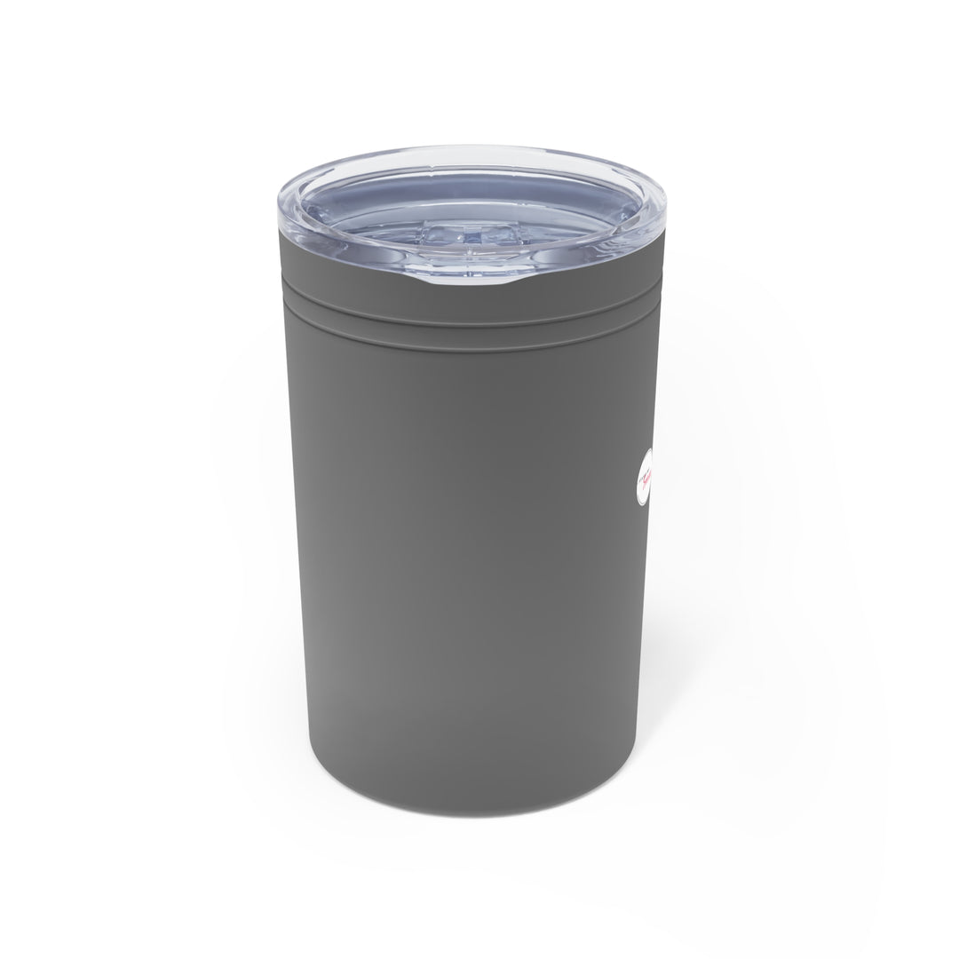 Gray tumbler with a clear lid on a white background