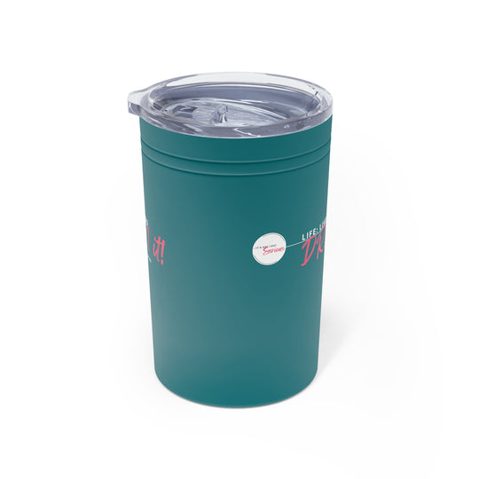 Teal tumbler with clear lid on a white background
