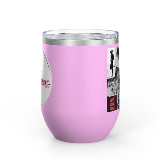 Light pink tumbler with women's empowerment label on white background