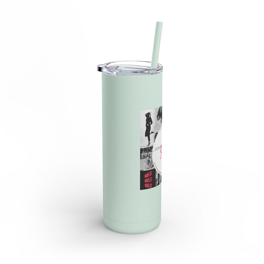 Mint green tumbler with a straw on a white background