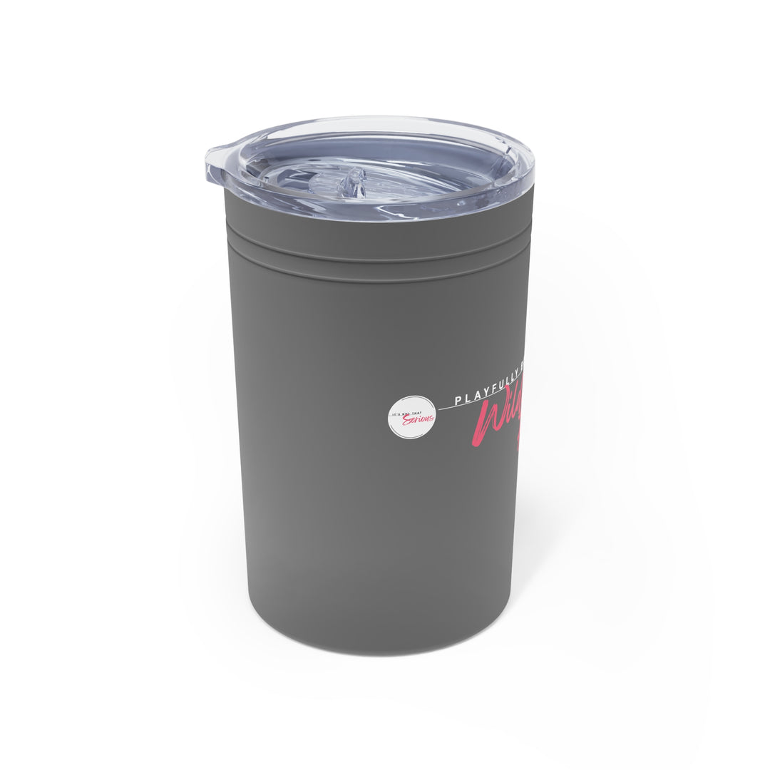 Gray tumbler with a clear lid on a white background