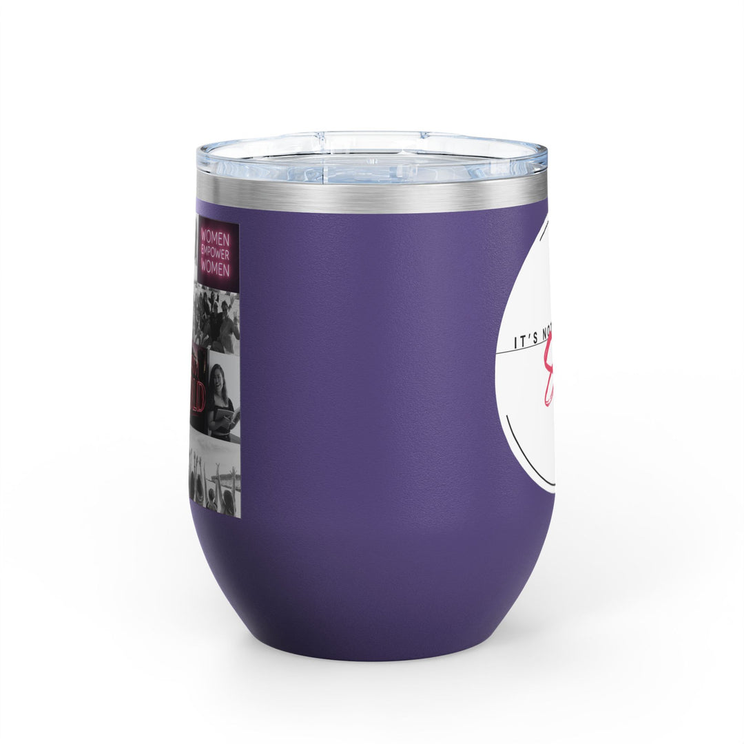 Purple tumbler with women's empowerment label on white background
