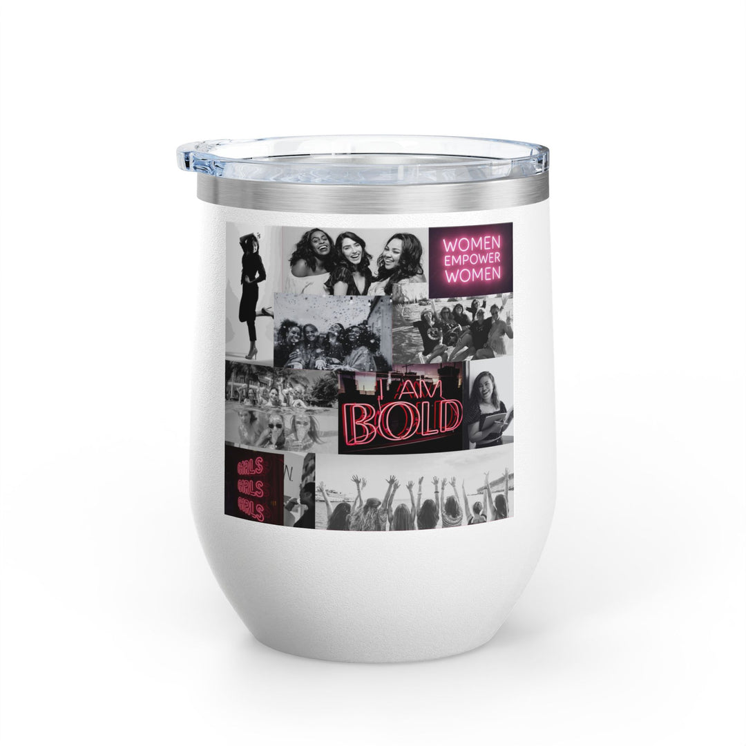 White tumbler with women empowerment design on a white background