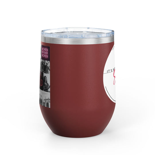 Maroon tumbler with clear lid on white background
