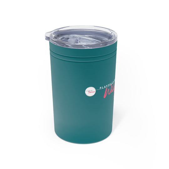 Teal tumbler with a clear lid on a white background