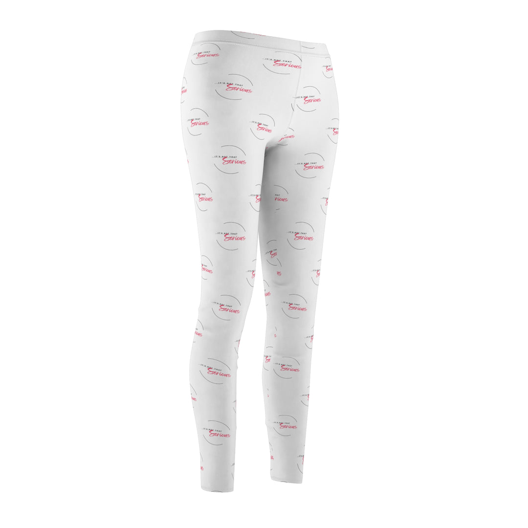 White leggings with red and black pattern on a white background