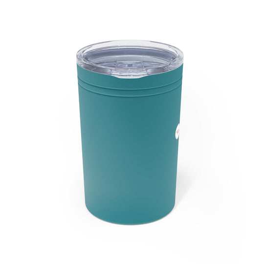 Teal tumbler with a clear lid on a white background