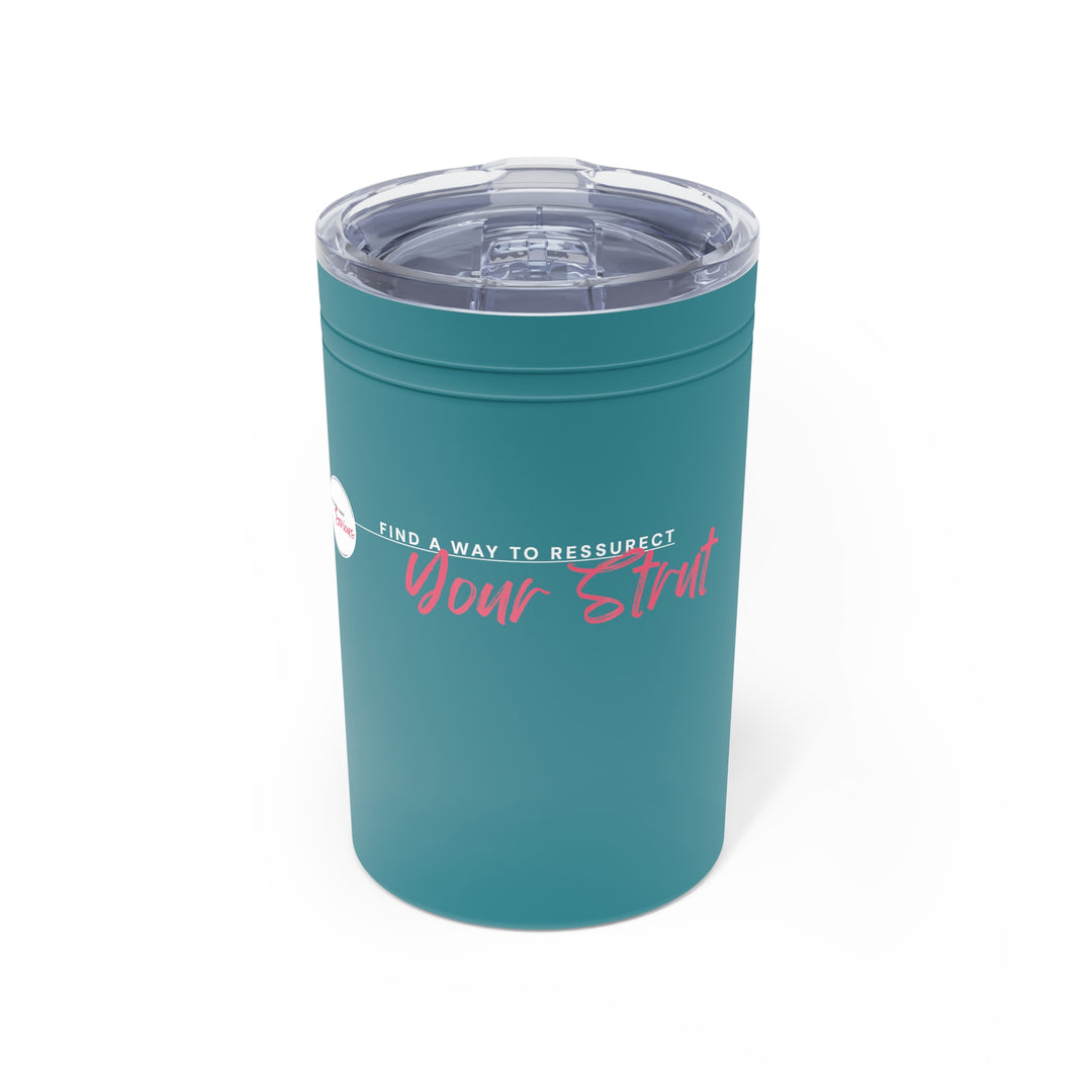Teal tumbler with motivational quote on a white background