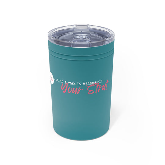 Teal tumbler with motivational quote on a white background