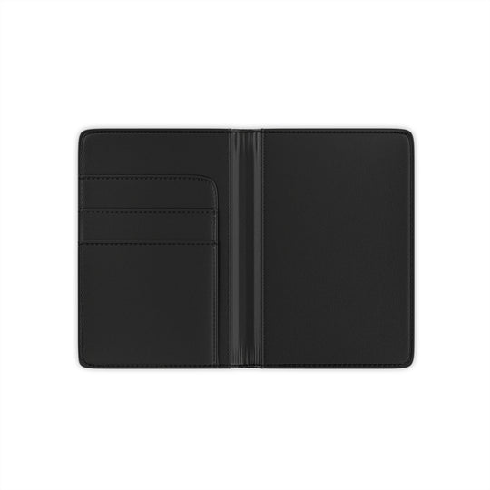 Black leather passport holder on a white background