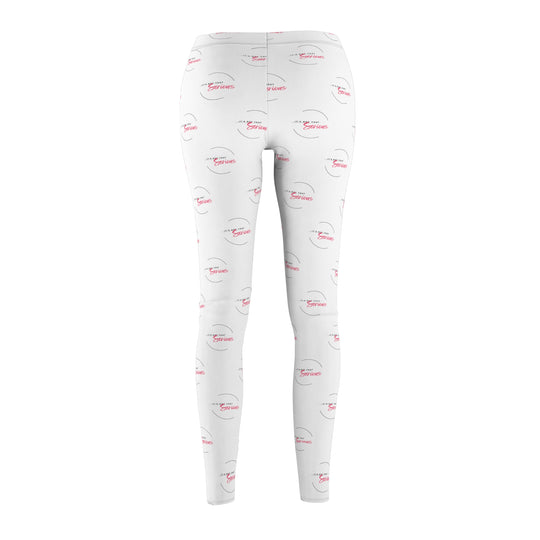 White leggings with red and black pattern on a white background