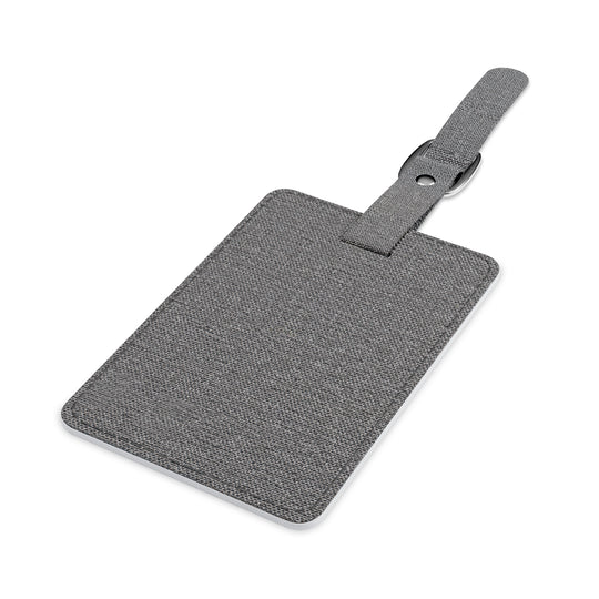 Gray textured luggage tag on a white background