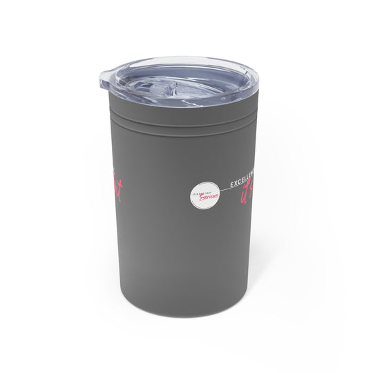 Gray tumbler with a clear lid on a white background