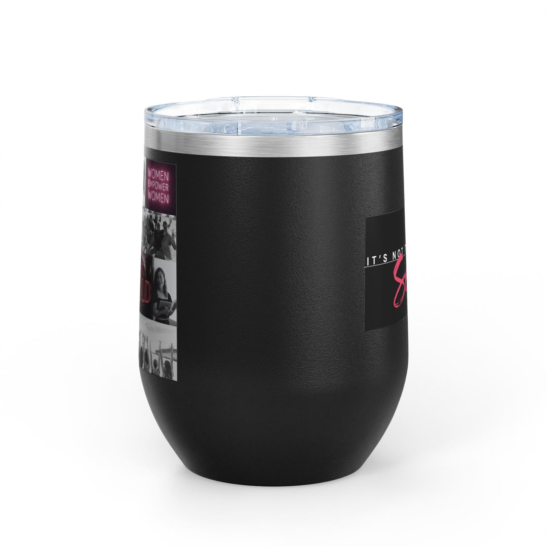 Black tumbler with clear lid on white background