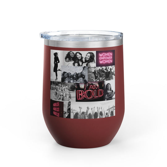 Red wine tumbler with women empowerment design on a white background
