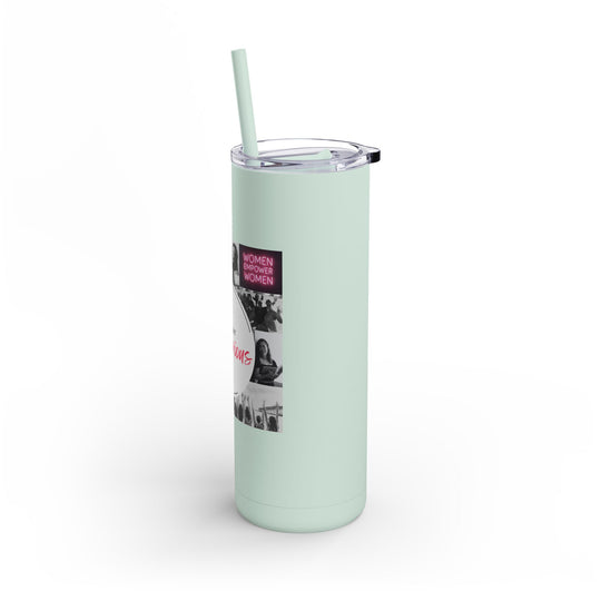 Mint green tumbler with a straw on a white background
