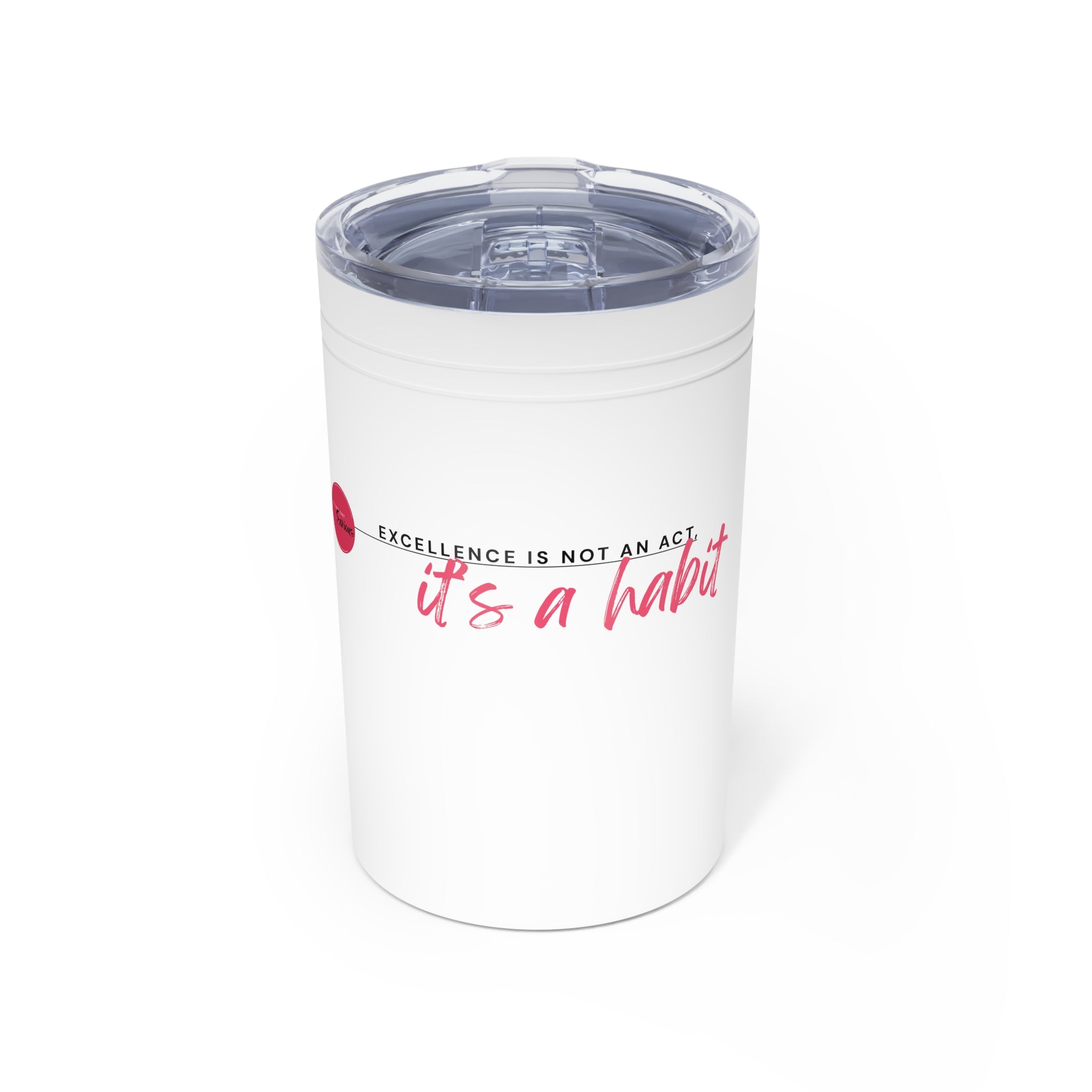 White tumbler with motivational quote on a white background