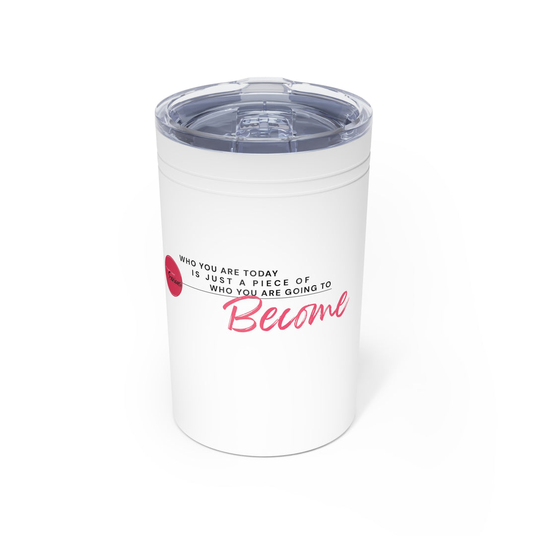 White tumbler with motivational quote on a white background