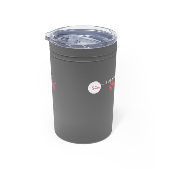 Gray tumbler with a clear lid on a white background