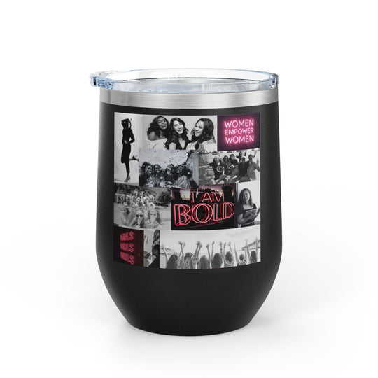 Black tumbler with women empowerment design on a white background